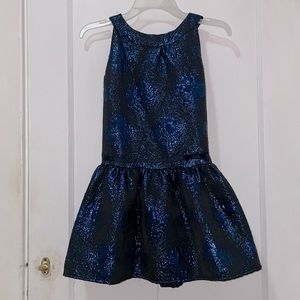 Dorissa Metallic blue & black floral Dress